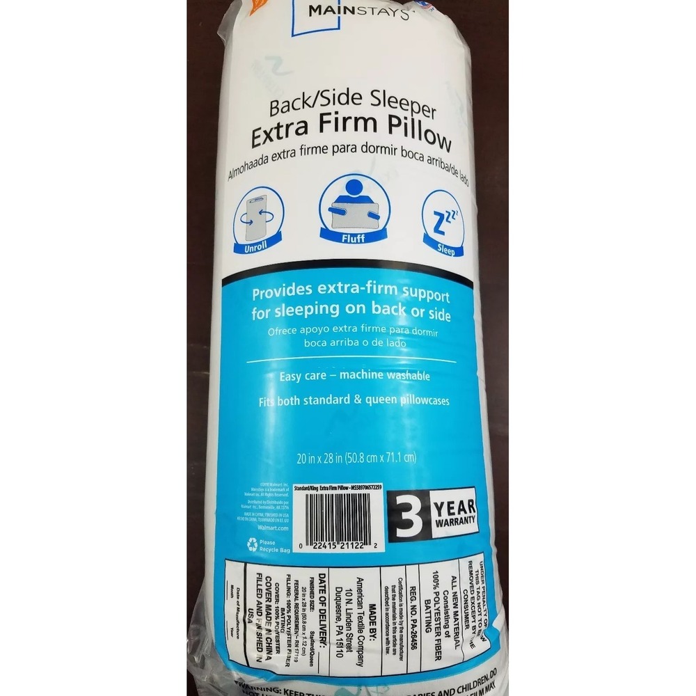 Mainstays‎ Back and Side Sleeper Extra Firm Pillow